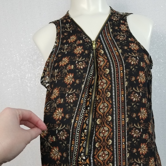 Ambiance Boho 3/4 Zipper Front Flowy Blouse sz L - Picture 4 of 7